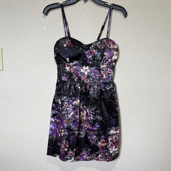 Charlotte Russe Black and Purple Floral Mini Dress size small - Picture 1 of 8